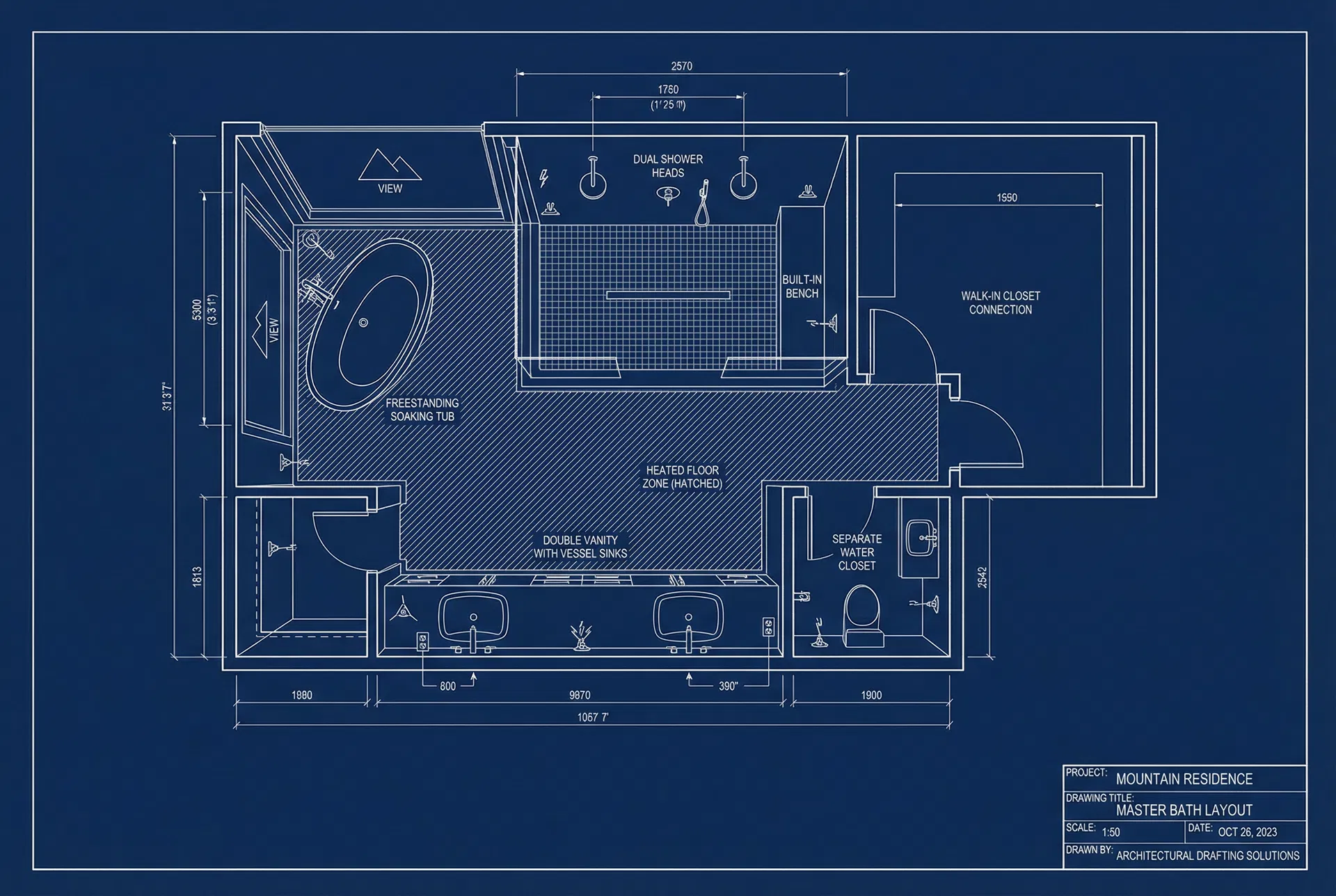 Master bathroom with freestanding tub positioned for Maroon Bells views through floor-to-ceiling glass