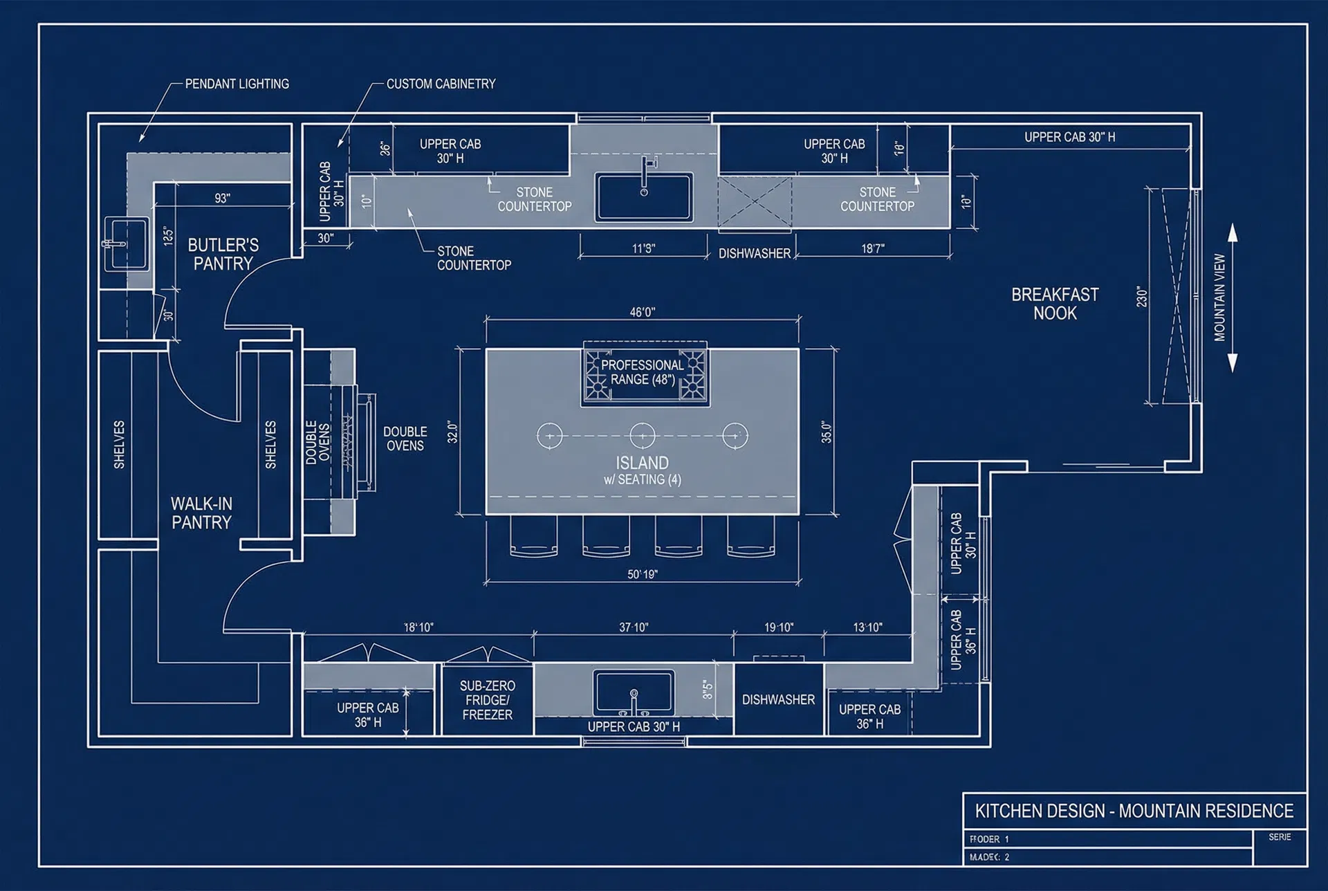 Open-concept kitchen design optimized for family gatherings with mountain views